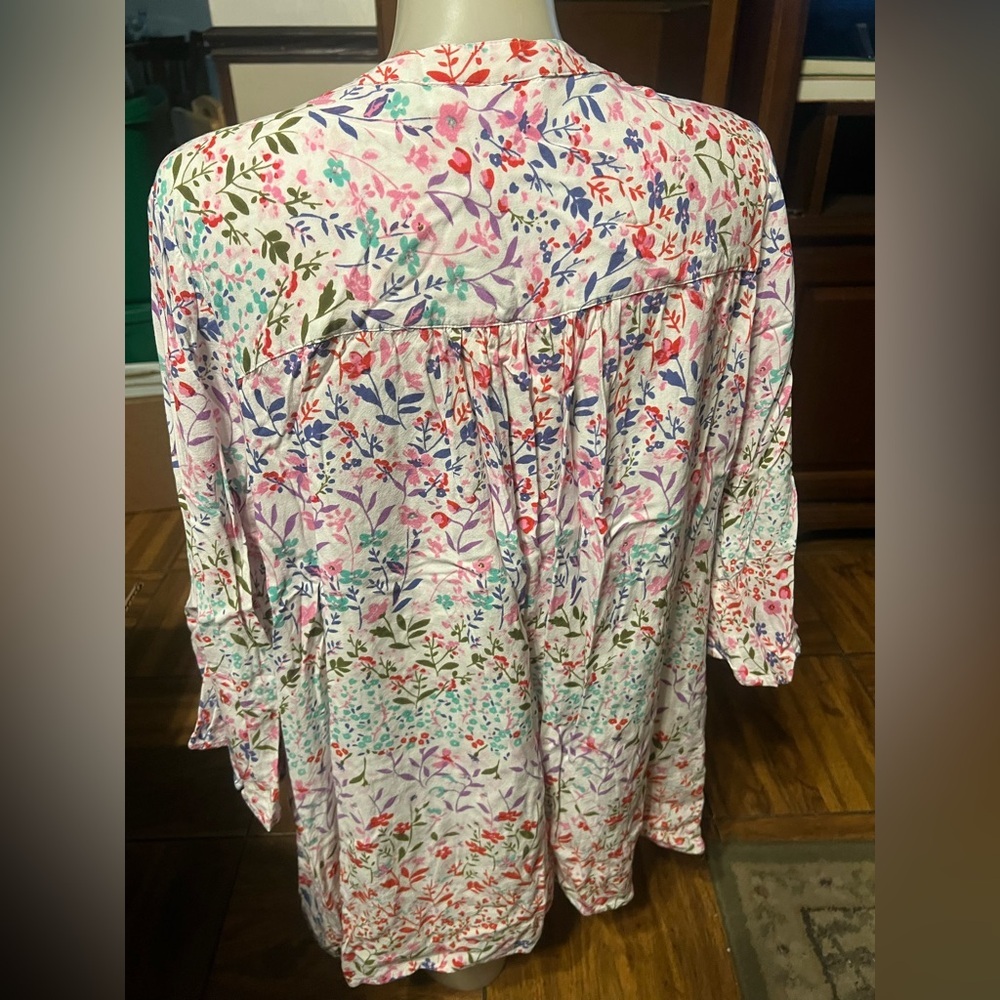 Woman Within Floral Print Blouse - Pink, Red, Green - Picture 2 of 3